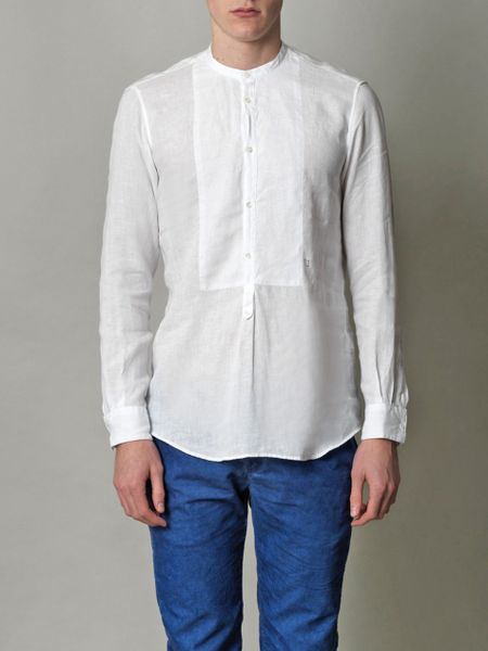 Massimo Alba Kos Collarless Linen Shirt in White for Men | Lyst