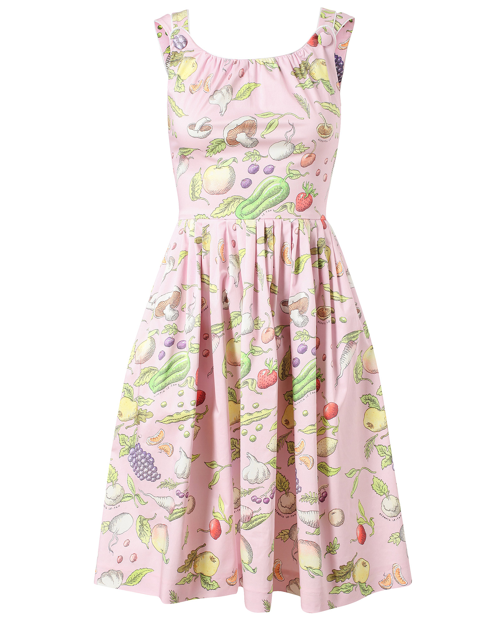 Olympia Le-tan Vegetable Printed Stretch Cotton Pinafore Dress in Pink ...