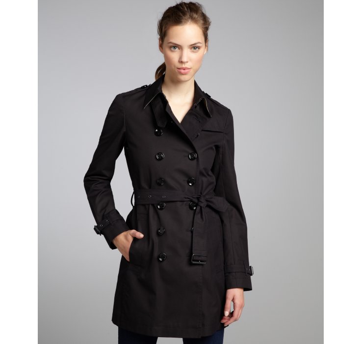 Burberry Black Cotton Double Breasted Belted Trench Coat in Black | Lyst