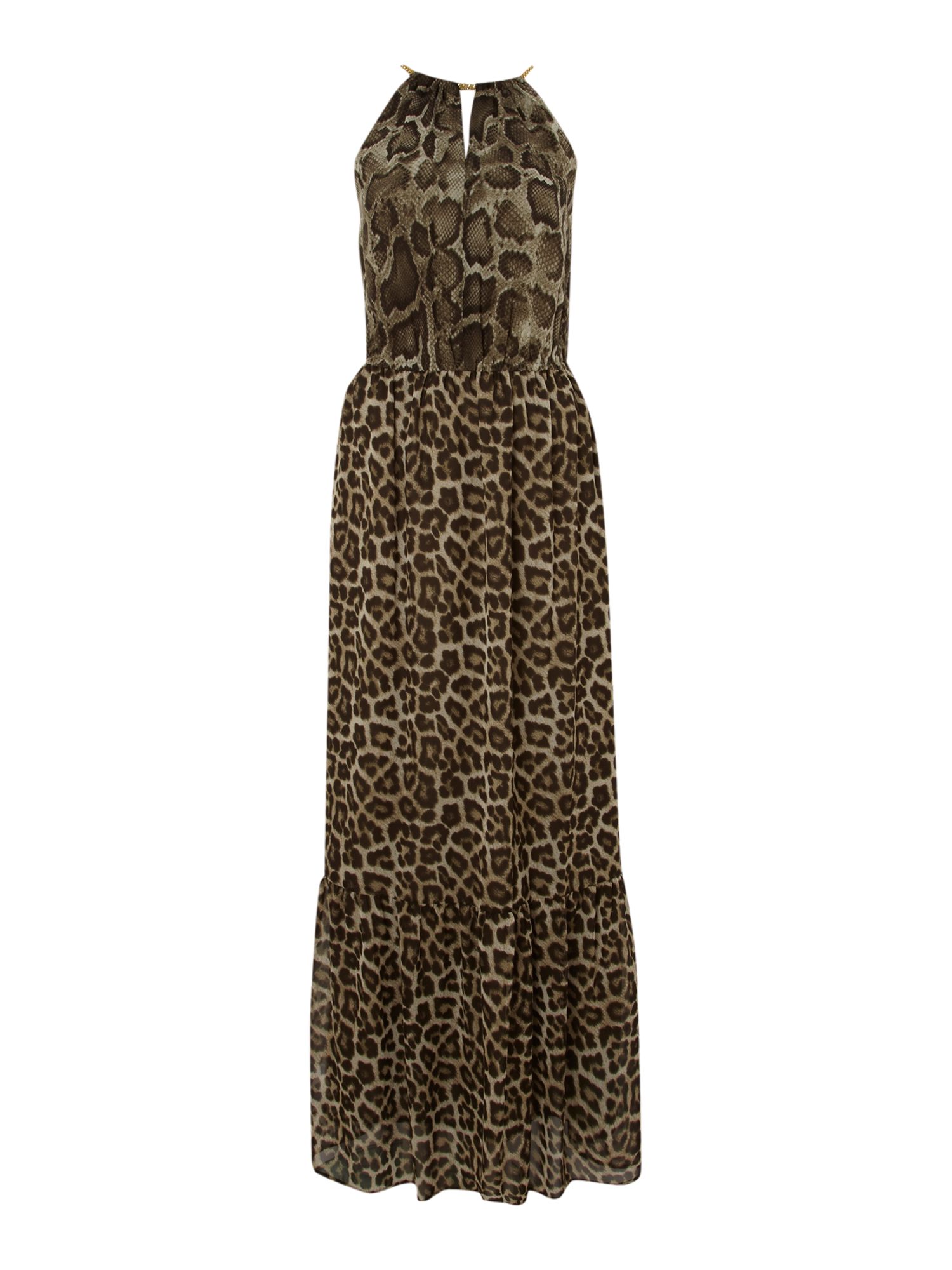 Michael Michael Kors Snake Print Maxi Dress with Chain Neck Detail in ...