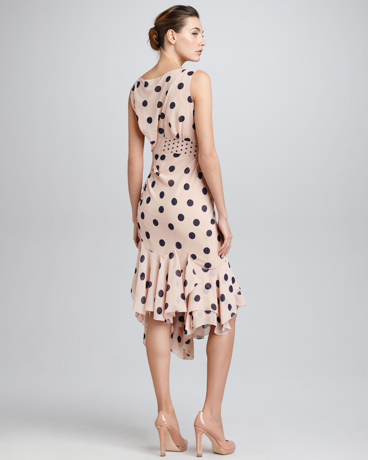 Lyst Nina Ricci Sideruched Polka Dot Dress Terracottablue In Pink Gallery
