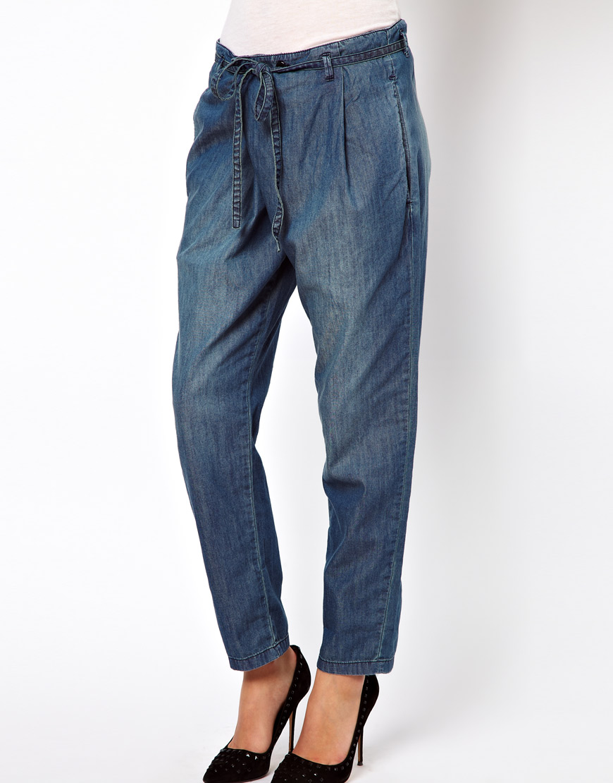 Denham Tie Waist Denim Jeans in Blue Lyst