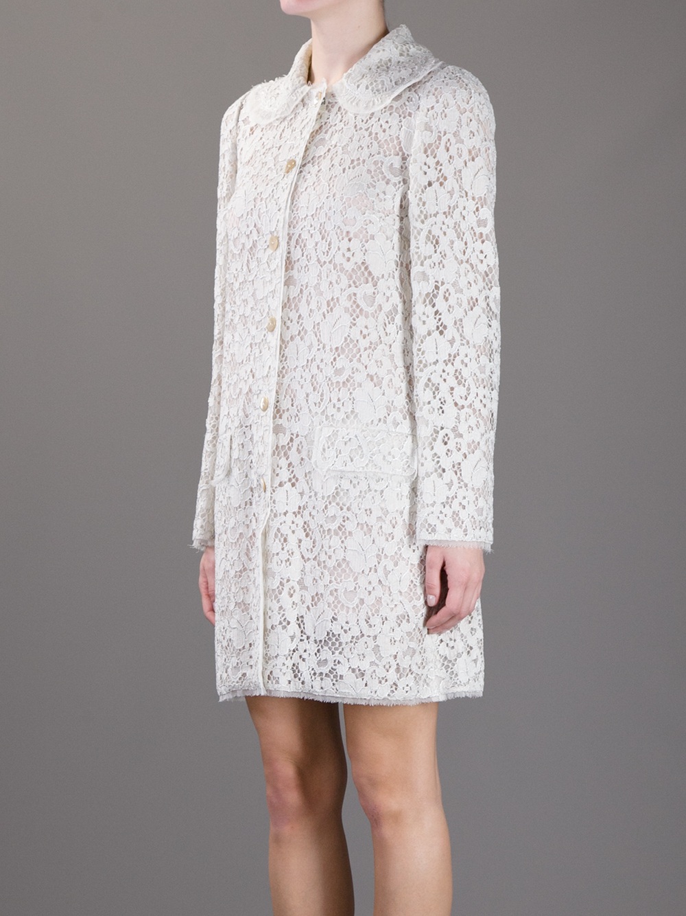 Lyst Dolce And Gabbana Lace Dress Coat In White 