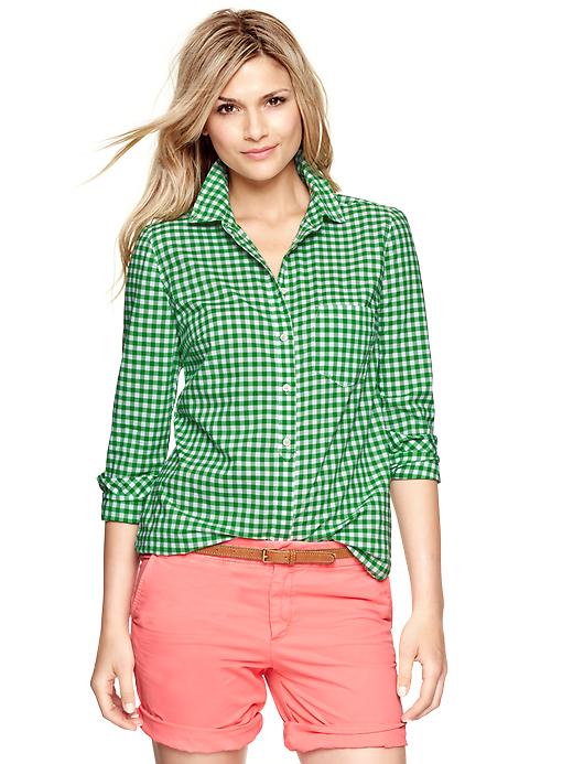 Gap Shrunken Boyfriend Gingham Shirt in Green (green gingham) | Lyst