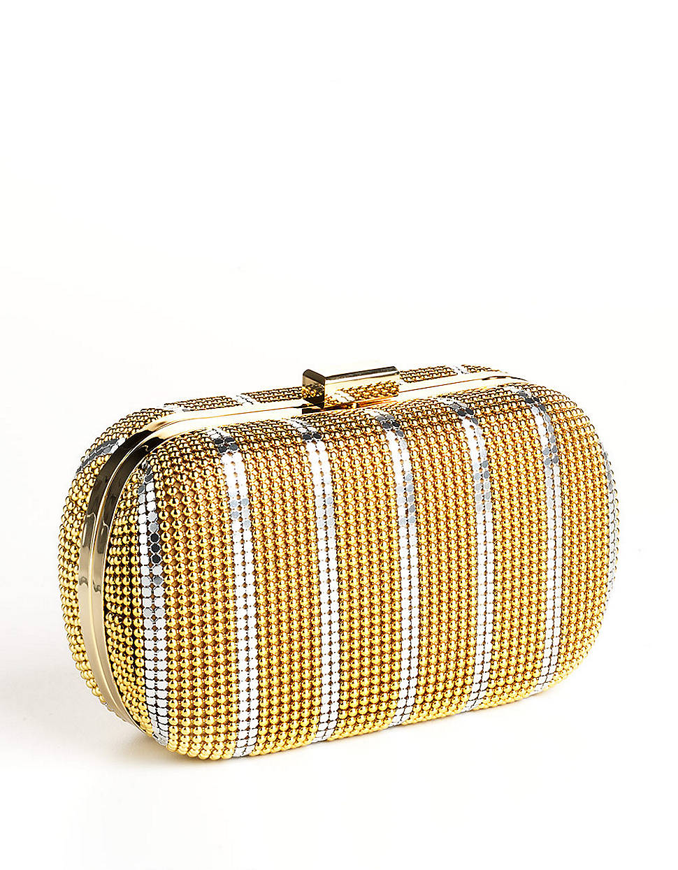 Whiting & Davis Metal Mesh Minaudiere in Gold (gold with silver stripes ...