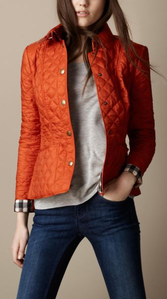 Burberry Brit Cropped Quilted Jacket in Orange (clementine) | Lyst