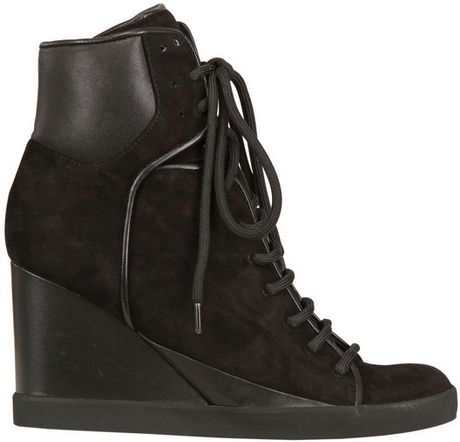 See By Chloé 85mm Suede Calfskin Sneaker Wedges in Black (black/black ...
