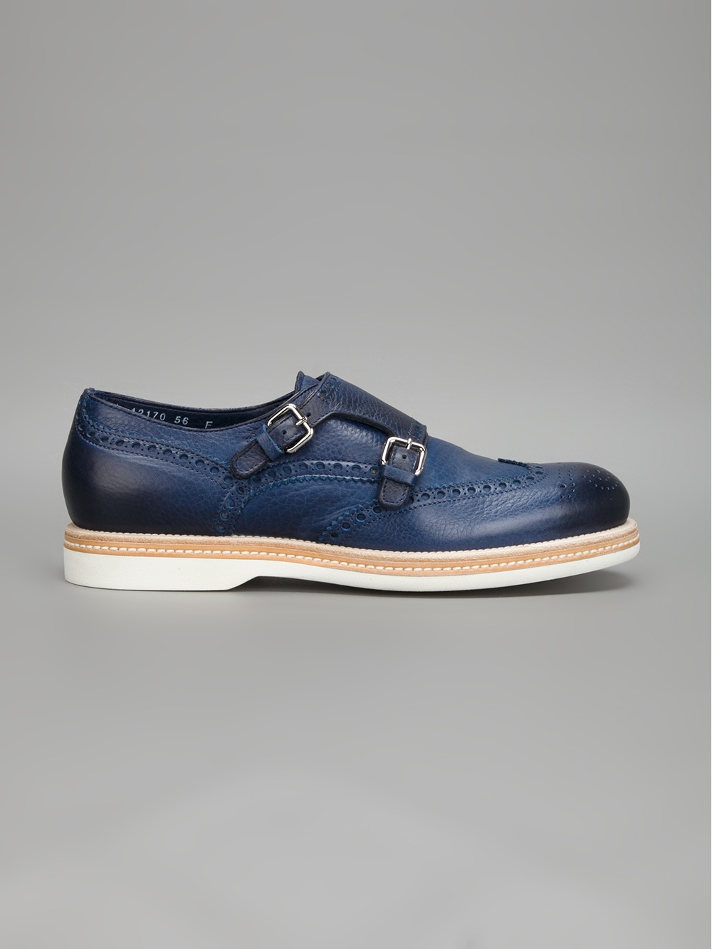 Lyst - Santoni Brogue Detail Monk Strap Shoe in Blue for Men