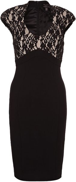 Ted Baker Lace Detail Body Con Dress in Black | Lyst