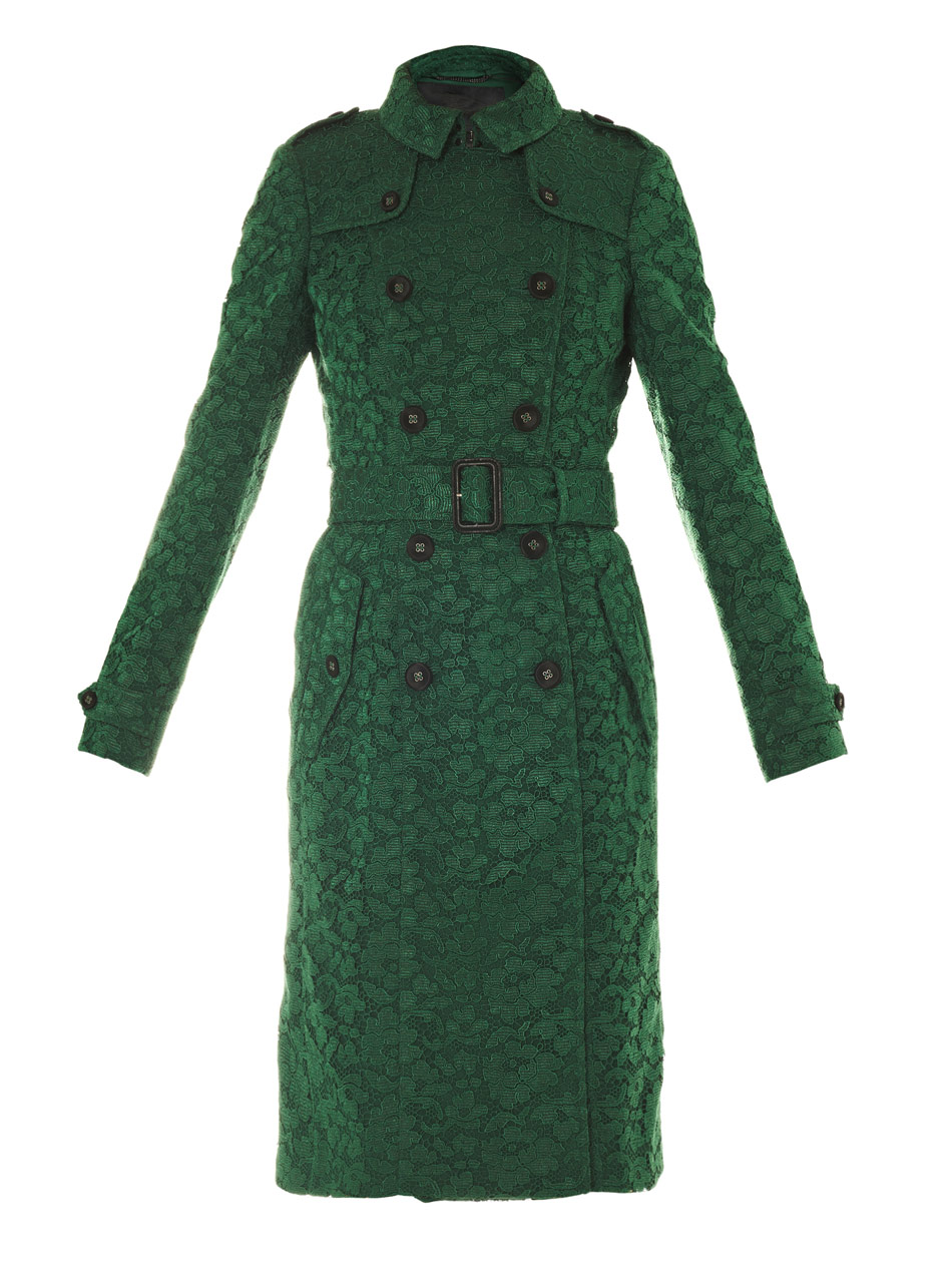 Burberry Prorsum Lace Fishtail Trench Coat in Green (emerald) | Lyst