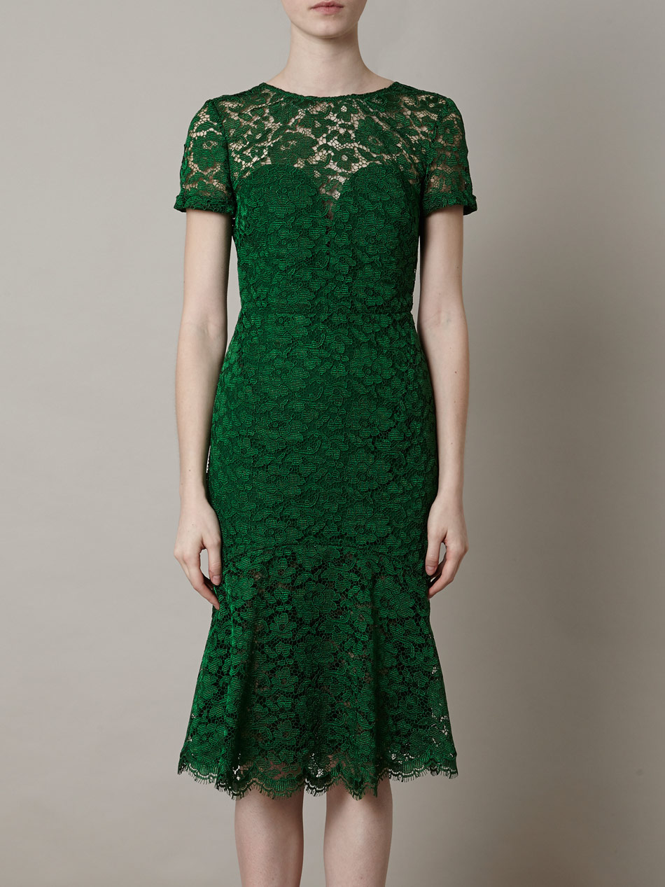 Burberry prorsum Lace Openback Dress in Green (emerald) | Lyst