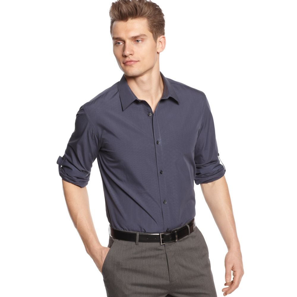 Calvin Klein Ombre Check Shirt with Roll Up Sleeves in Gray for Men | Lyst