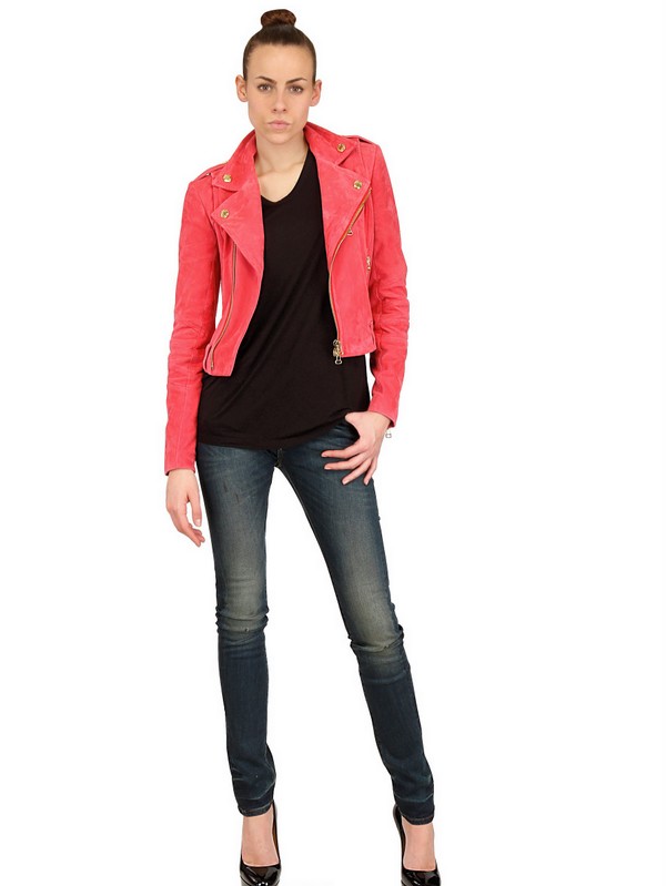 Balmain Suede Biker Leather Jacket In Pink Lyst Gallery