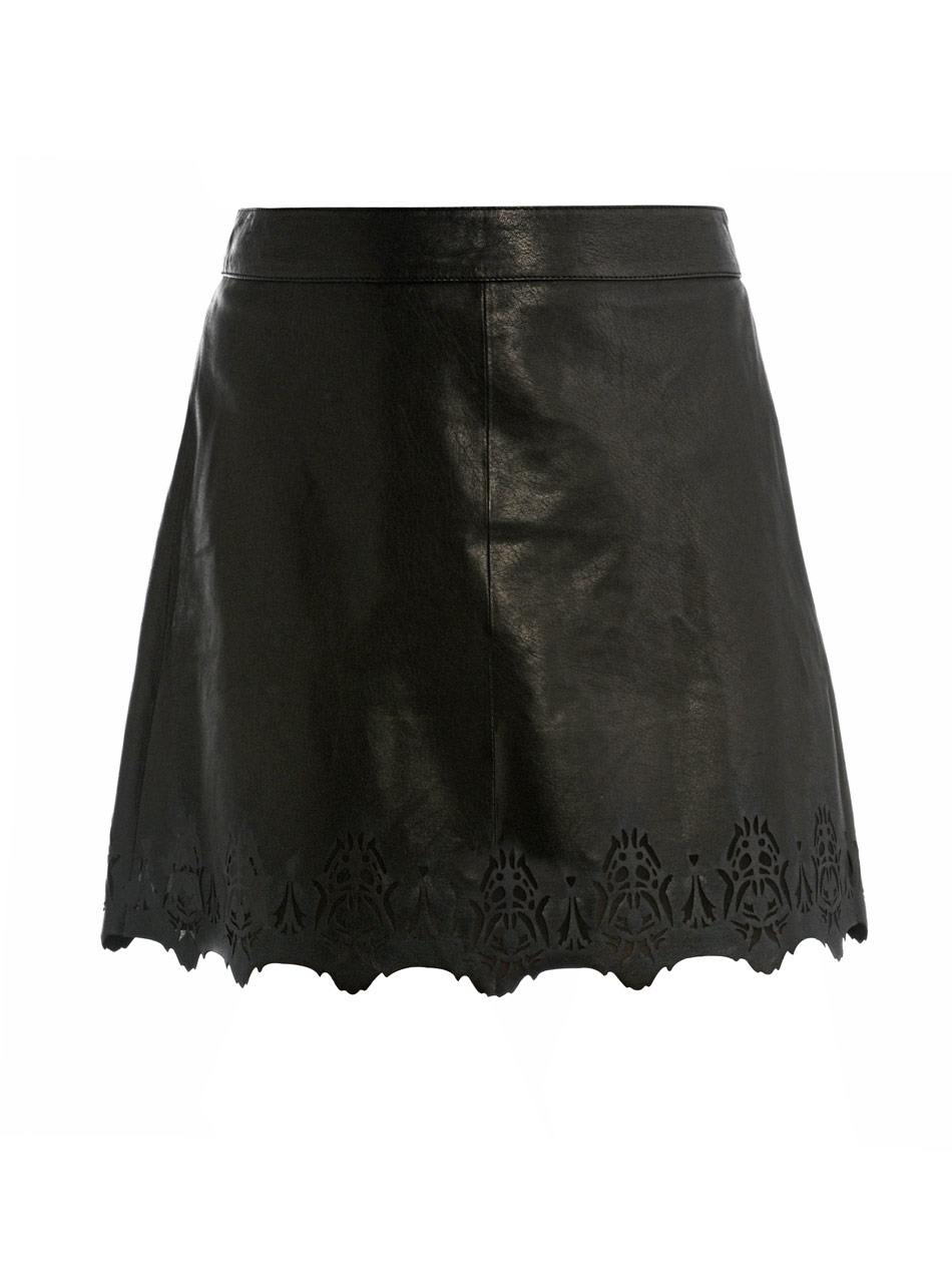 Rag & bone Laser Cut Leather Skirt in Black | Lyst