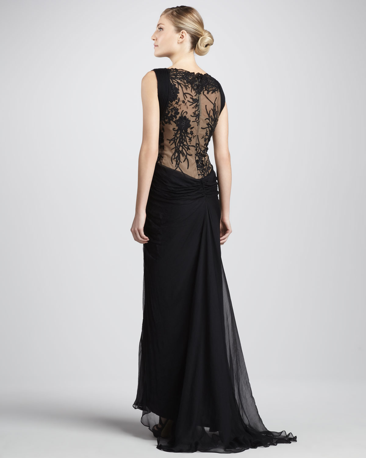 tadashi shoji black lace gown
