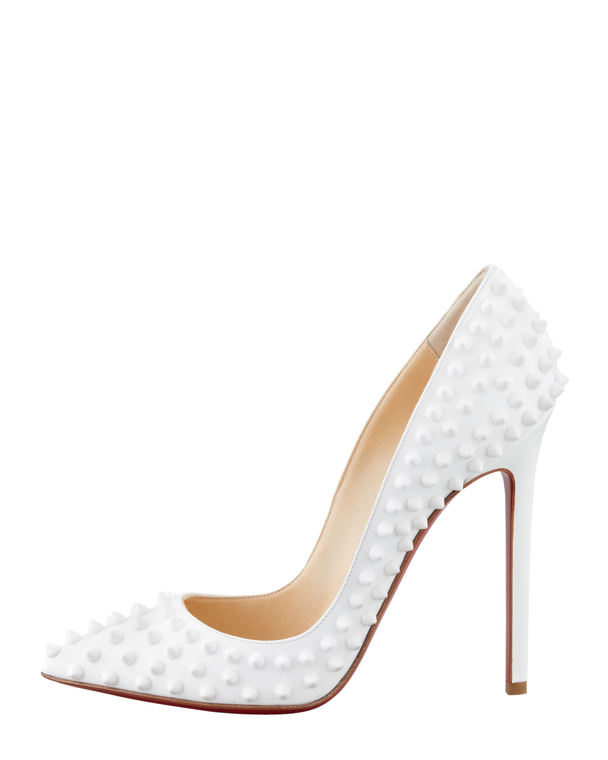 Christian louboutin Pigalle Spiked Patent Red Sole Pumps in White | Lyst