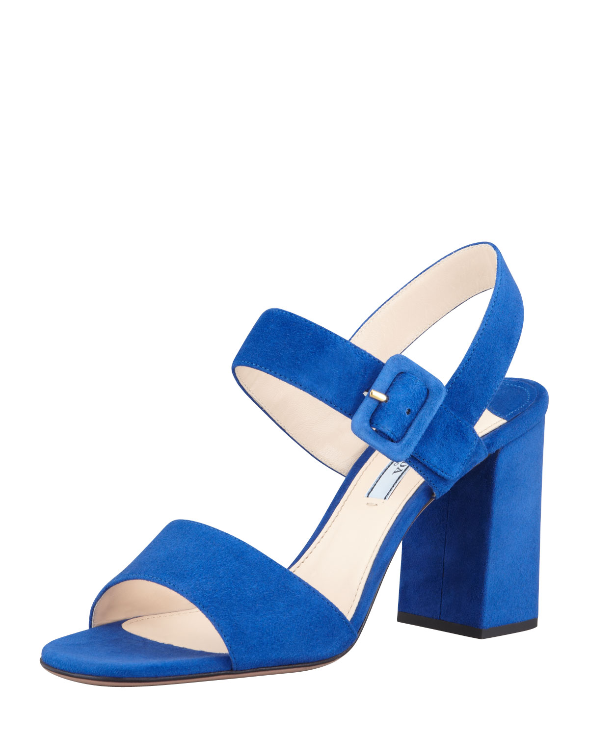 Lyst - Prada Suede Blockheel Sandals in Blue