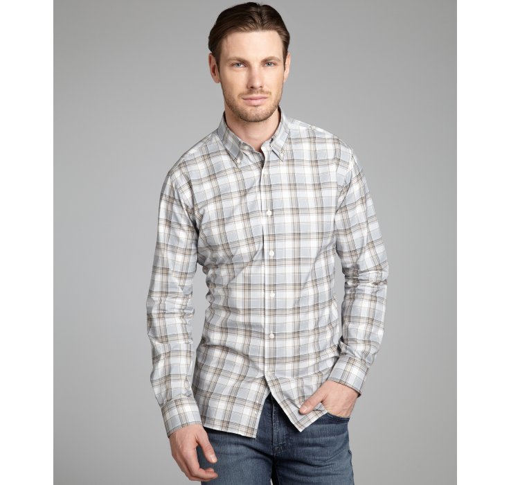 Hickey Freeman Grey Plaid Cotton Button Down Shirt in Gray for Men ...