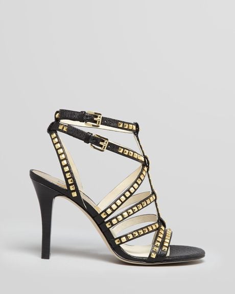 Michael Michael Kors Studded Sandals Alexi High Heel in Gold (black) | Lyst