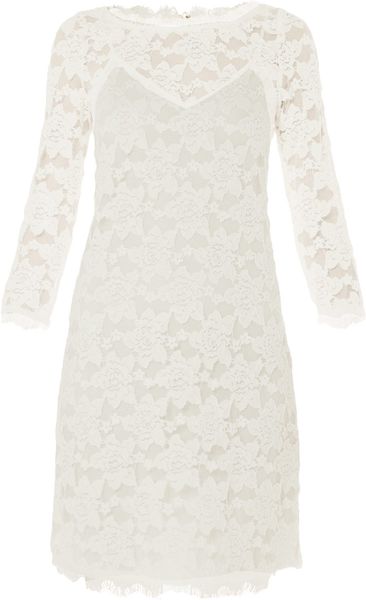 Rebecca Taylor Lace Shift Dress in White | Lyst