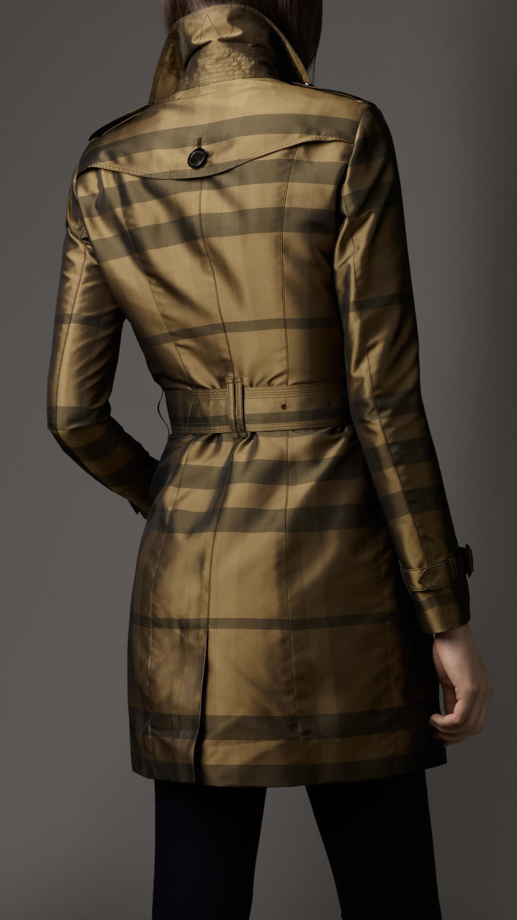 Burberry Midlength Technical Taffeta Twill Check Trench Coat in Brown ...