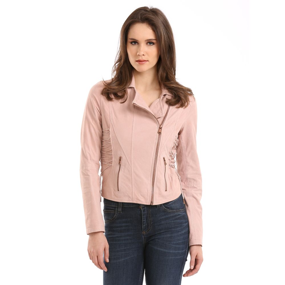 Guess Fabienne Leather Jacket in Pink (light pink) | Lyst
