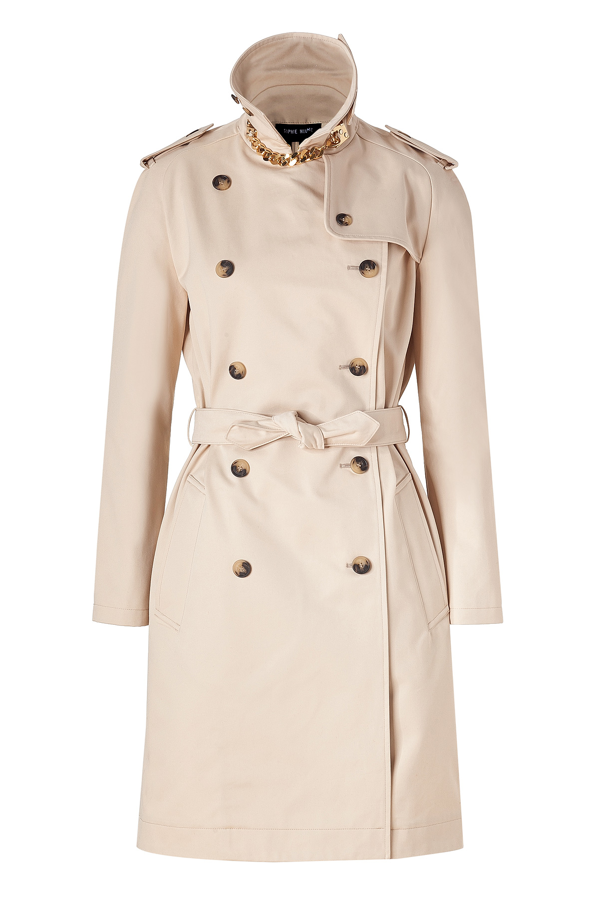 Sophie hulme Cream Cotton Trench Coat with Goldplated Chain Latch in ...