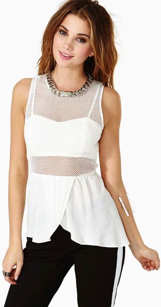 Nasty Gal Mesh Peplum Top White in White | Lyst