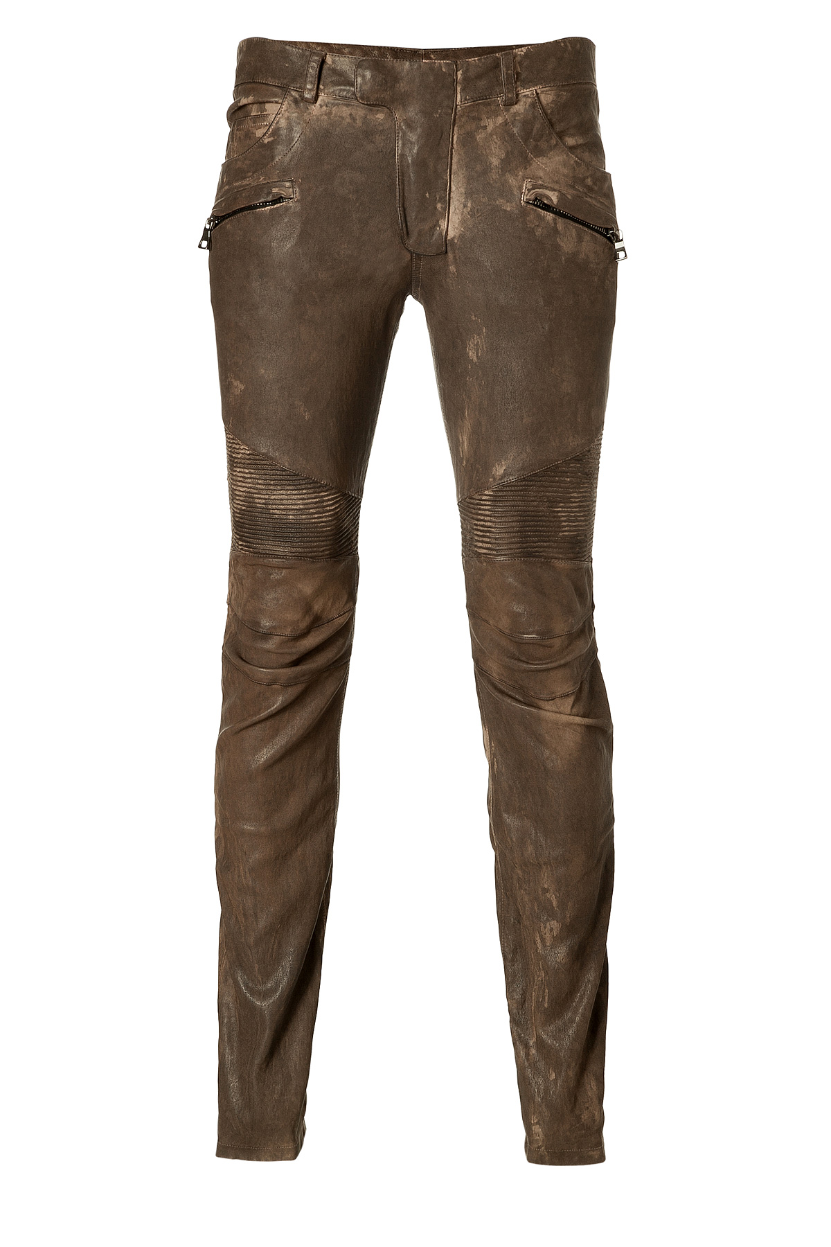 Balmain Dark Brown Leather Biker Pants in Brown for Men | Lyst