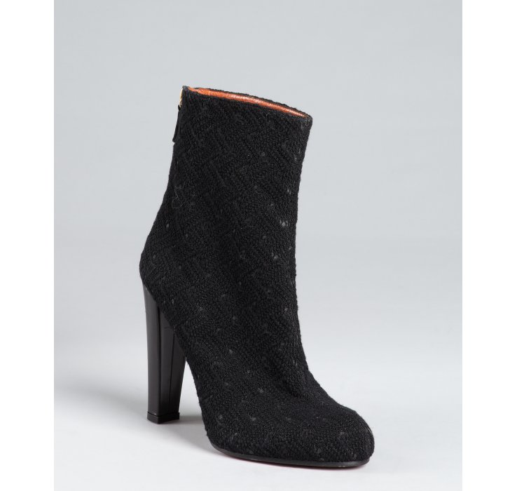Missoni Black Basket Weave Fabric Covered Leather Ankle Boots in Black ...