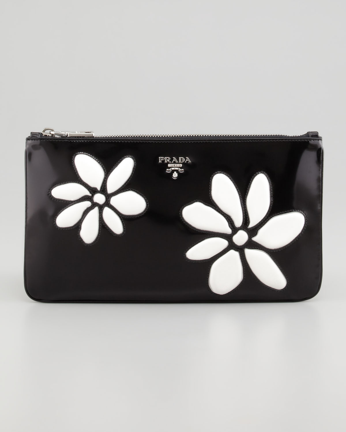 pink leather prada purse - Prada Small Spazzolato Ziptop Flower Clutch in Black (967 black ...