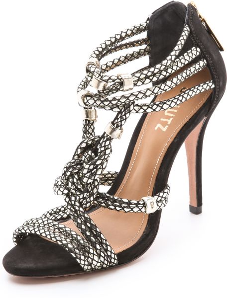 Schutz India Suede Sandals in Silver (black) | Lyst