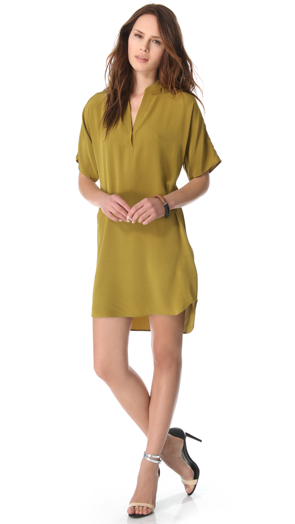 Lyst - Tibi Heavy Silk Tunic Dress in Green