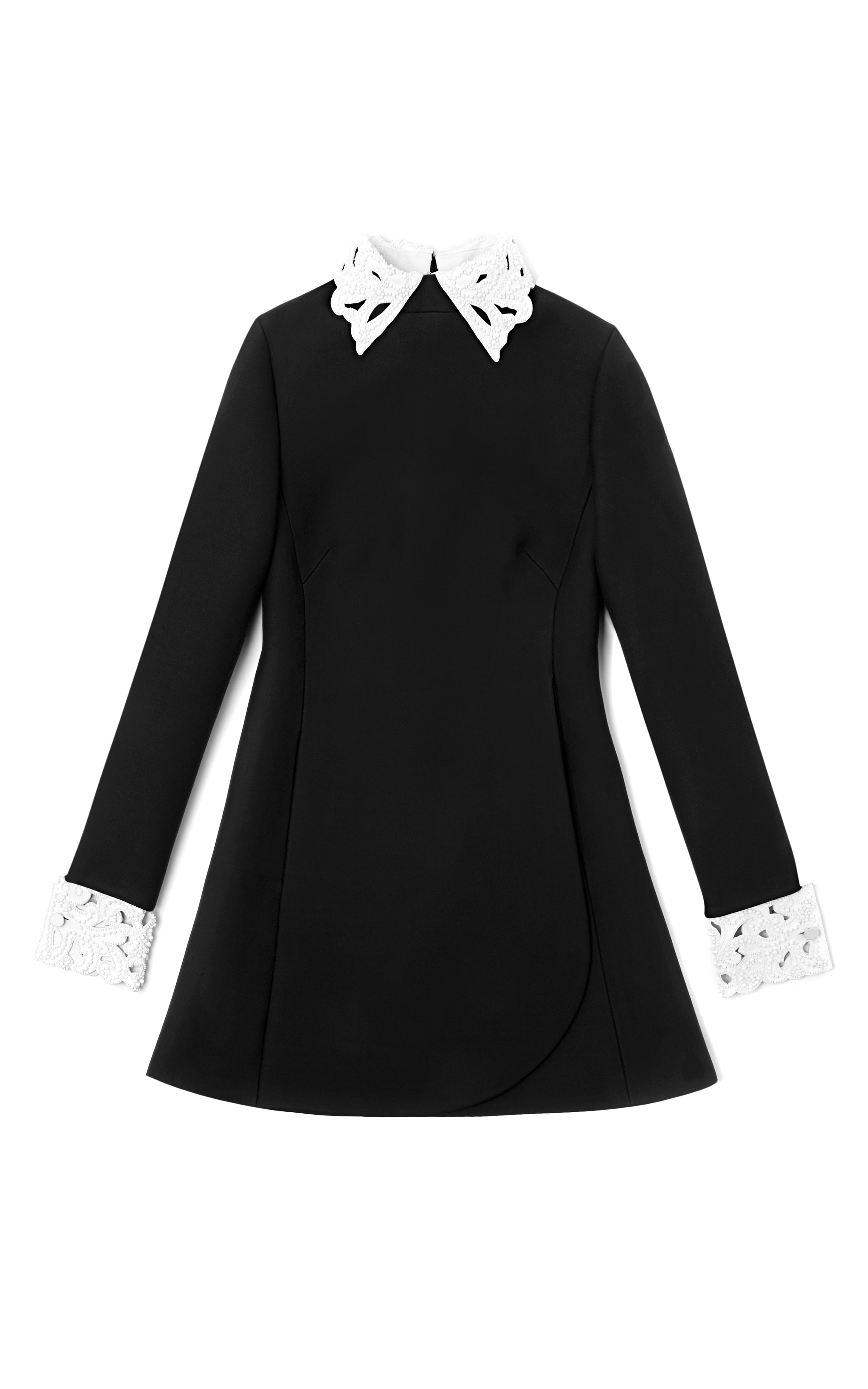 Valentino Long Sleeved Dress with Embroidered Collar and Cuffs in Black ...