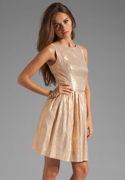 Shoshanna Tillie Dress in Gold (rose gold) | Lyst