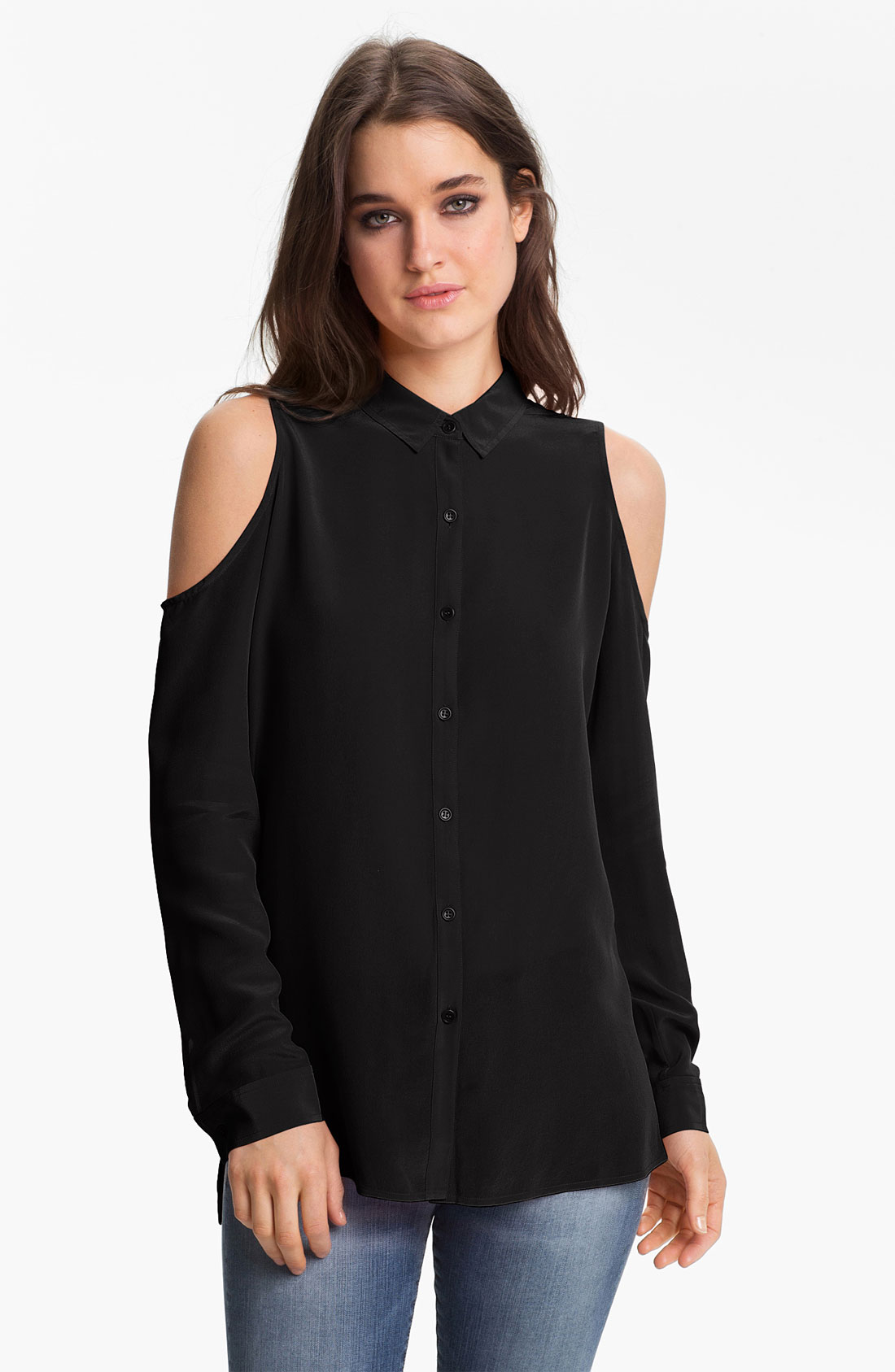 Trouvé Cutout Shoulder Silk Blouse in Black Lyst