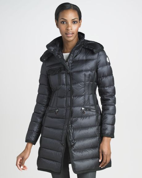 Moncler Midlength Grosgraintrim Puffer Coat in Black | Lyst