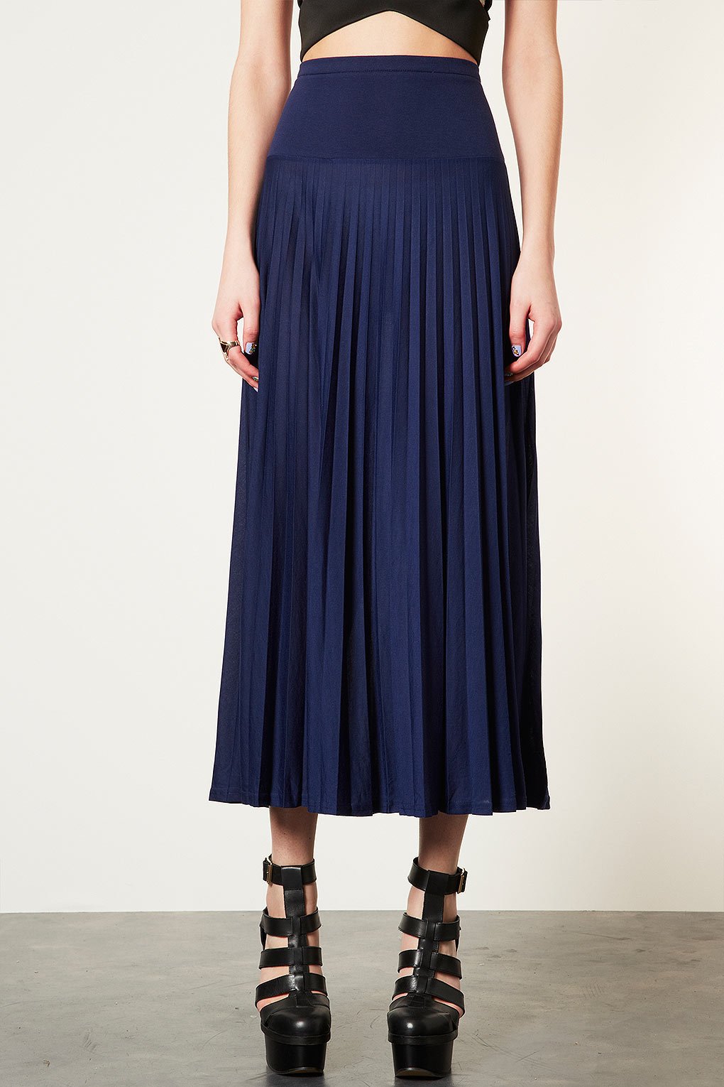 Topshop High Waist Pleated Maxi Skirt in Blue | Lyst