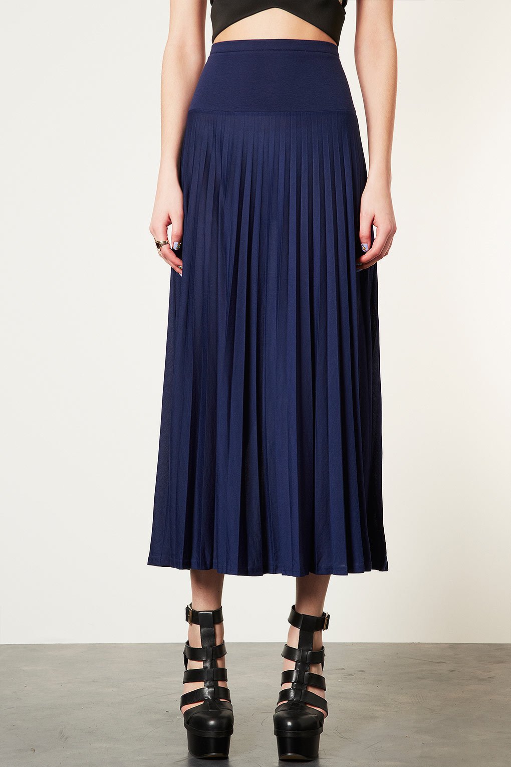 Topshop Navy Blue High Waist Pleated Maxi Skirt Product 2 7459426 916238739 