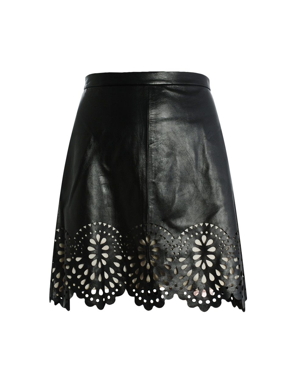 Lover Laser-Cut Leather Skirt in Black | Lyst