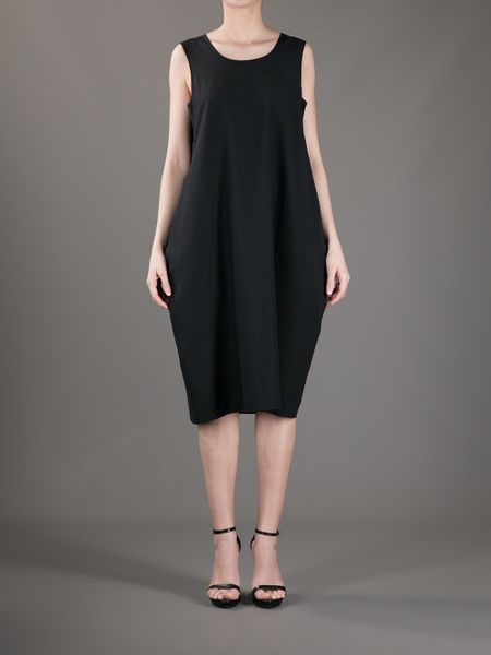 Jil Sander Silk Crepe Cocoon Dress in Black | Lyst