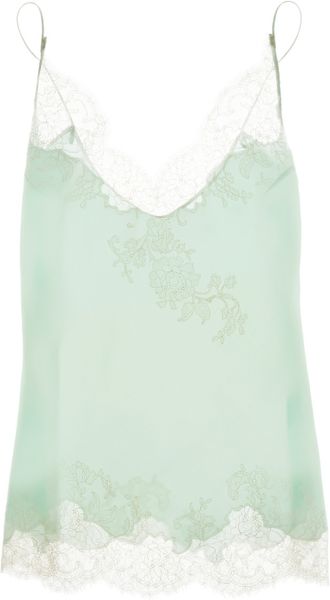 Carine Gilson Silk-Satin and Lace Camisole in Green (white) | Lyst