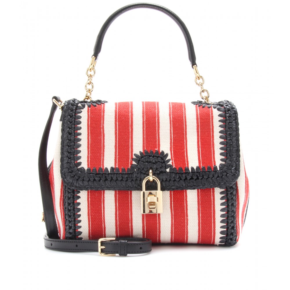 Dolce & Gabbana Miss Dolce Striped Canvas and Raffia Shoulder Bag in ...