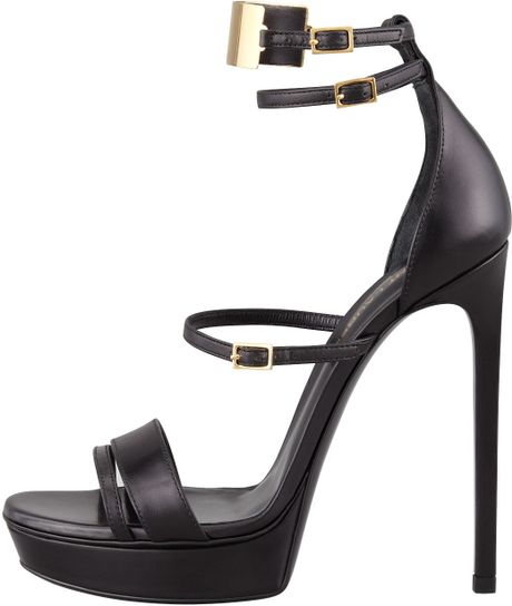 Saint Laurent Her Mary Jane Ankle plate Sandal in Black | Lyst