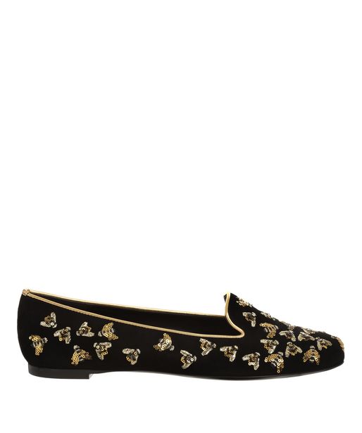 Lyst - Alexander Mcqueen Velvet Bee Embroidered Slipper in Black