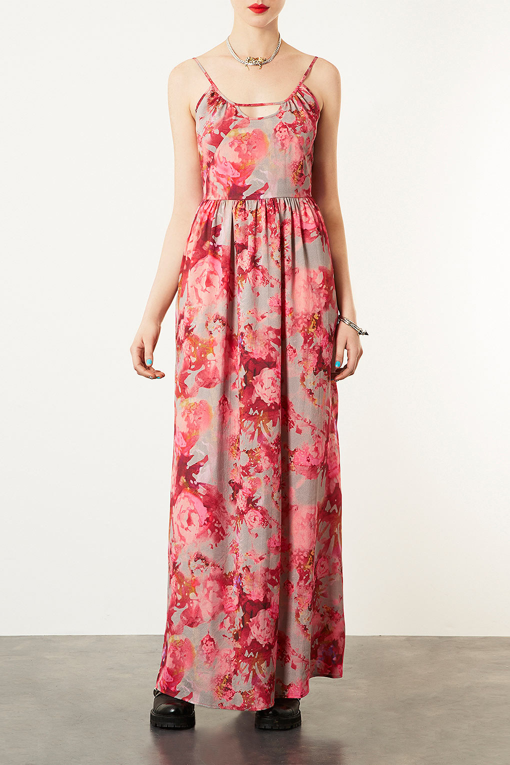 Lyst - Topshop Blur Floral Maxi Dress in Pink