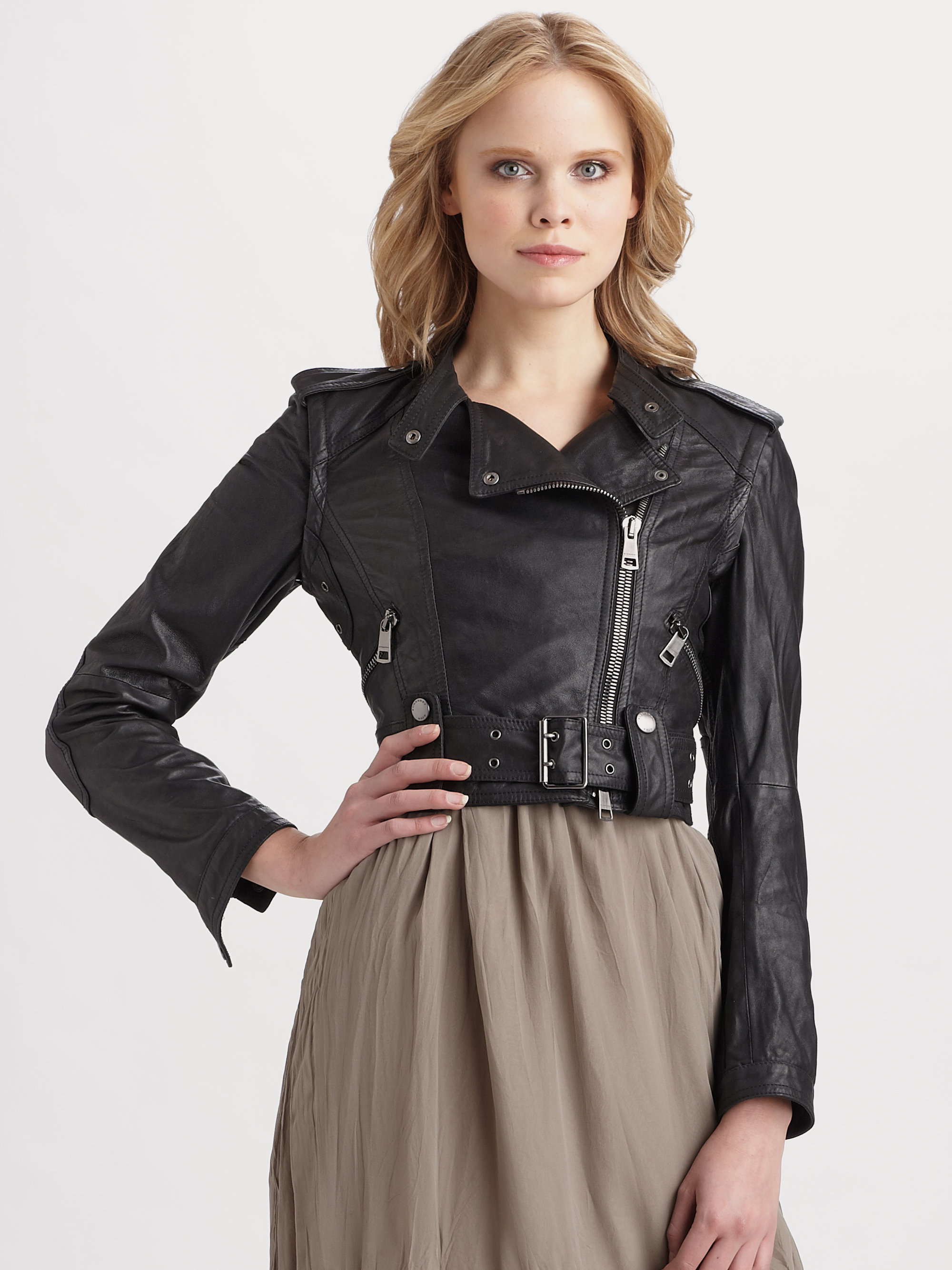 Burberry Brit Cropped Leather Jacket In Black Lyst Gallery Previously Sold At Saks Fifth Avenue Women S Cropped Leather Jackets