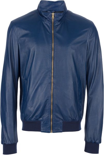 Gucci Leather Bomber Jacket in Blue for Men | Lyst