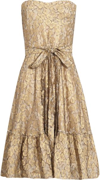 Issa Babushka Lace Bustier Dress in Gold | Lyst