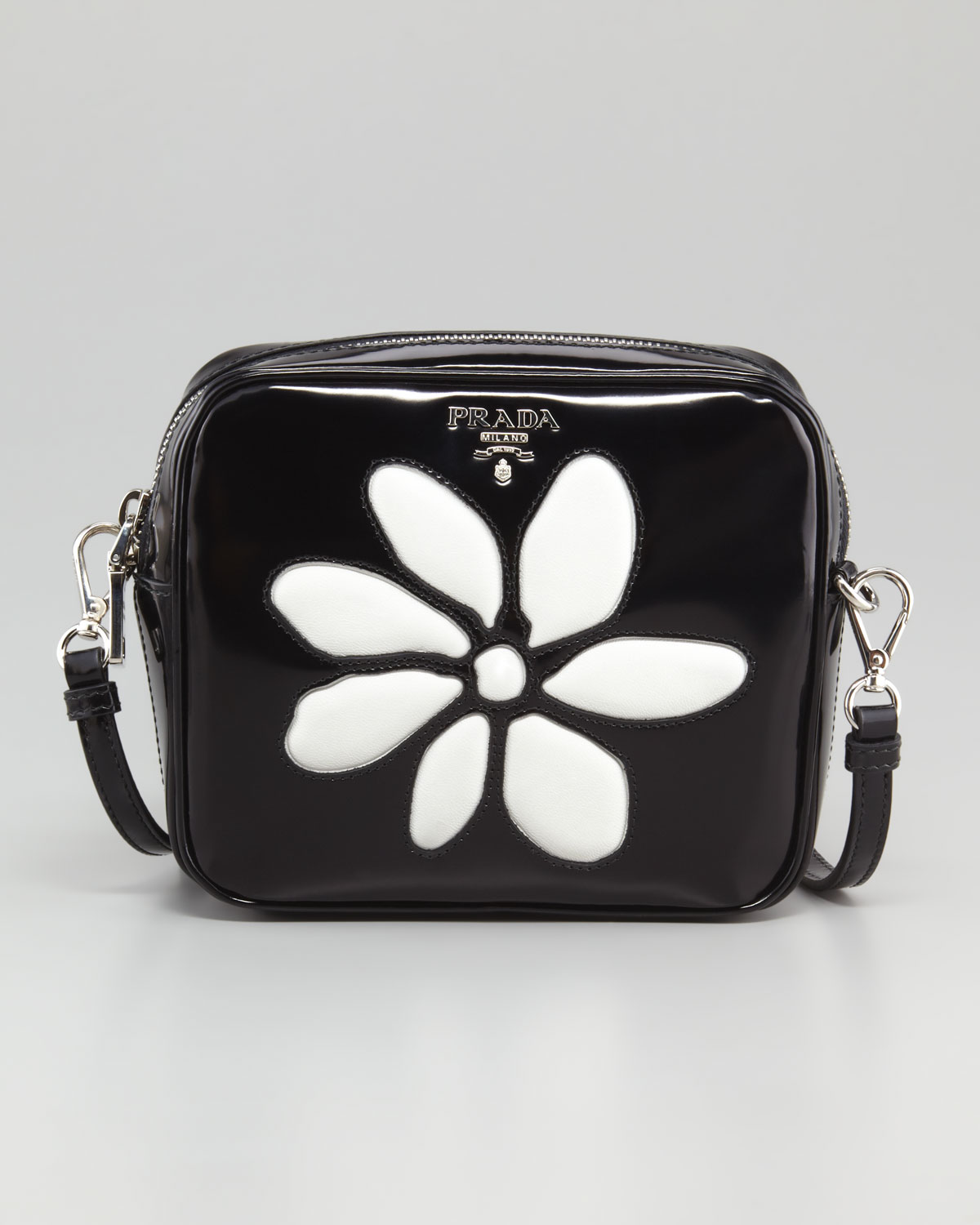 Prada Spazzolato Small Flowerfront Crossbody Bag in Black (967 ...  